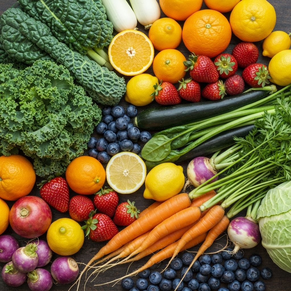 Vibrant vegetables and fruits rich in vitamins