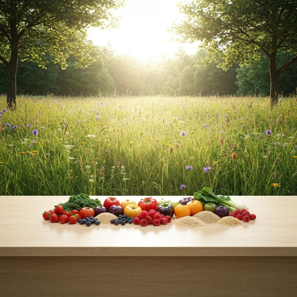 Fresh whole foods representing nutritional balance